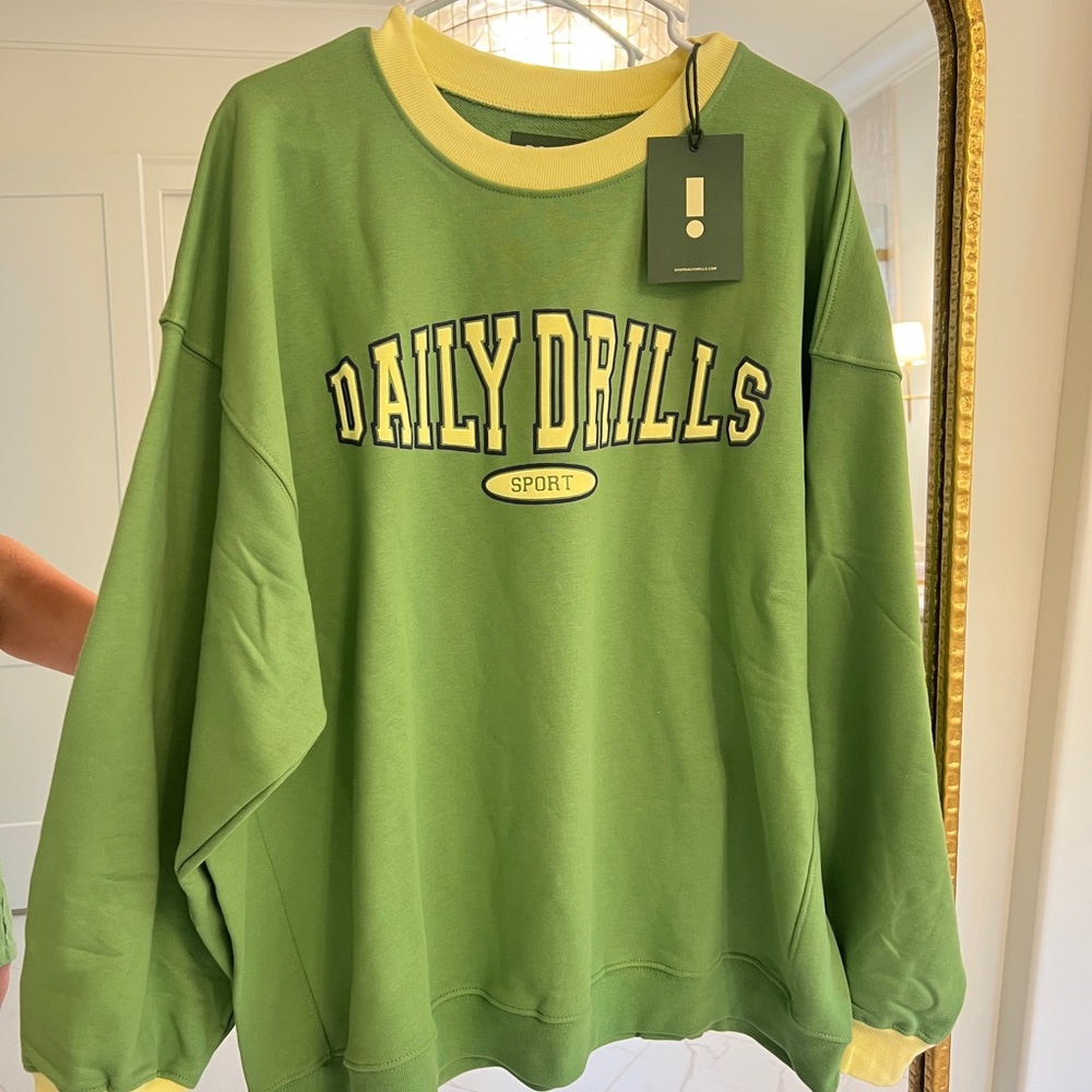 Daily Drills Green Crewneck with Yellow Trim